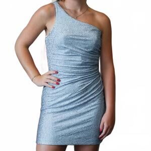 NEW AMARRA one-shoulder cocktail mini dress in light blue
